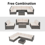 7-teiliges Outdoor-Sofa-Set aus Korbweide/Stahl mit Polstern