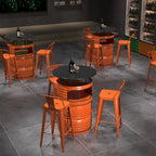 Industrielle schwarze, orangefarbene Metallfass-Stehtische