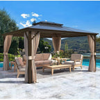 EROMMY Hardtop-Pavillon, Outdoor-Pergola mit Doppeldach & Netzen & Vorhängen, Hochleistungs-Canopy für Terrasse, Garten, Poolparty