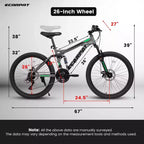 Okak 26-Zoll-Mountainbike mit Scheibenbremsen, 21-Gang-Erwachsenenfahrrad mit robustem Rahmen und doppelter Hinterradfederung, Fahrrad für Stadt- und Straßenfahrten