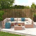 7-teiliges Outdoor-Sofa-Set aus Korbweide/Stahl mit Polstern