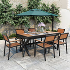 Modernes 7-teiliges Outdoor-Essgruppe mit sechs Stühlen und einem ausziehbaren Tisch für die Terrasse
