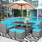 Costway 7-teiliges Terrassen-Essgruppe Rattan-Sofa Couch Ottomane – Details ansehen
