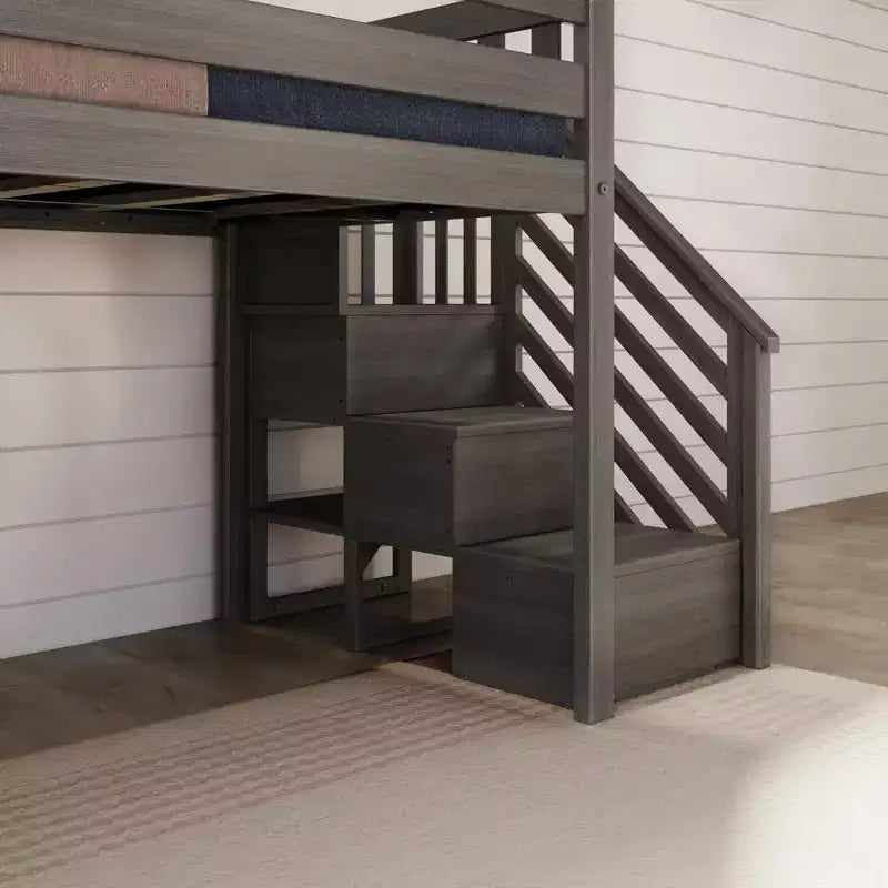 Kinder-Hochbett mit Rutsche & Treppe, Massivholz, 14 Schutzgitter, 180 kg Tragfähigkeit