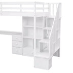 Hochbett in Twin-Größe mit L-förmigem Schreibtisch, 3 Schubladen, Schrank, Treppenstauraum, aus massivem Kiefernholz/MDF gefertigt