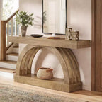 Lantine 63 Zoll Konsolentisch, 2-stöckiger Sofatisch für hinter das Sofa, schmaler einzigartiger Konsolentisch im Landhausstil mit Bogen für Flur, Wohnzimmer, Eingangsbereich, Natur