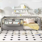 Bellemave Kinder-Bodenbett mit erhöhtem Zaun und Bücherregal, hölzernes Montessori-Bettgestell in Twin-Größe für Mädchen und Jungen