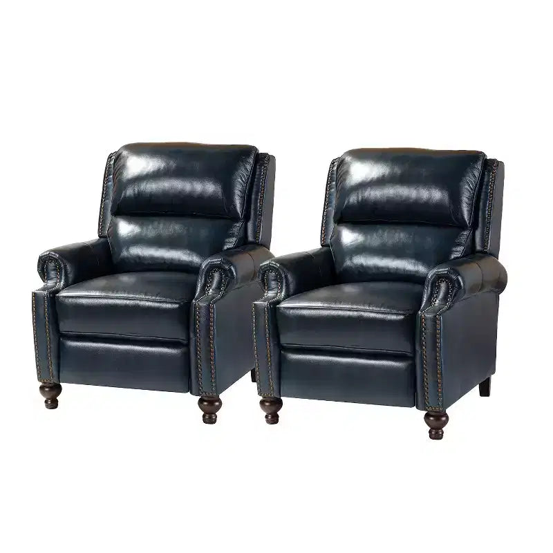 2er-Set Elisabete Modern Wingback Echtleder-Liegesessel mit Vintage-Nagelkopfleiste für Wohn- und Schlafzimmer | ART OF LIVING DESIGNS