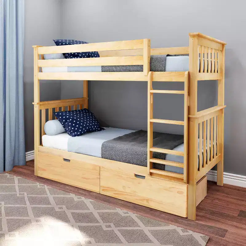 Massivholz-Etagenbett für Kinder (Twin über Twin) mit Schubladen unter dem Bett