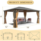 EROMMY Hardtop-Pavillon, Outdoor-Pergola mit Doppeldach & Netzen & Vorhängen, Hochleistungs-Canopy für Terrasse, Garten, Poolparty