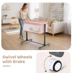 Baby-Beistellbett mit Rollen – Beige / Grau / Rosa, Bettschläfer, für 1 Baby