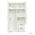 Weißer Kleiderschrank mit Türen, Schubladen und Kleiderstange