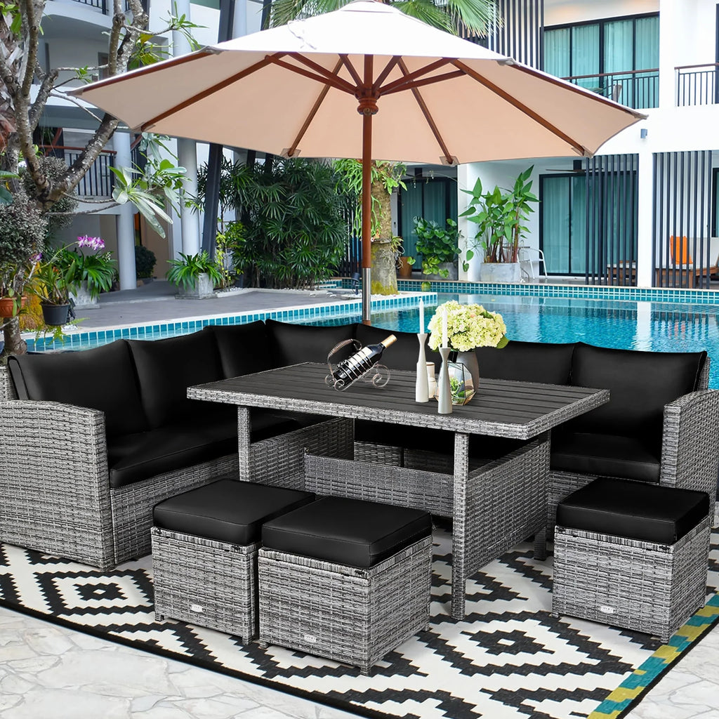 Costway 7-teiliges Terrassen-Essgruppe Rattan-Sofa Couch Ottomane – Details ansehen