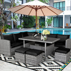 Costway 7-teiliges Terrassen-Essgruppe Rattan-Sofa Couch Ottomane – Details ansehen