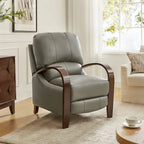 Alex Mid-Century Modern Zigarren-Sessel aus echtem Leder mit manueller Relaxfunktion und geschwungenen Holzarmlehnen