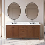 Vanity Art 72 Zoll Badezimmer-Waschtischunterschrank mit Doppelwaschbecken und Kunstmarmorplatte