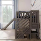 Kinder-Hochbett mit Rutsche & Treppe, Massivholz, 14 Schutzgitter, 180 kg Tragfähigkeit