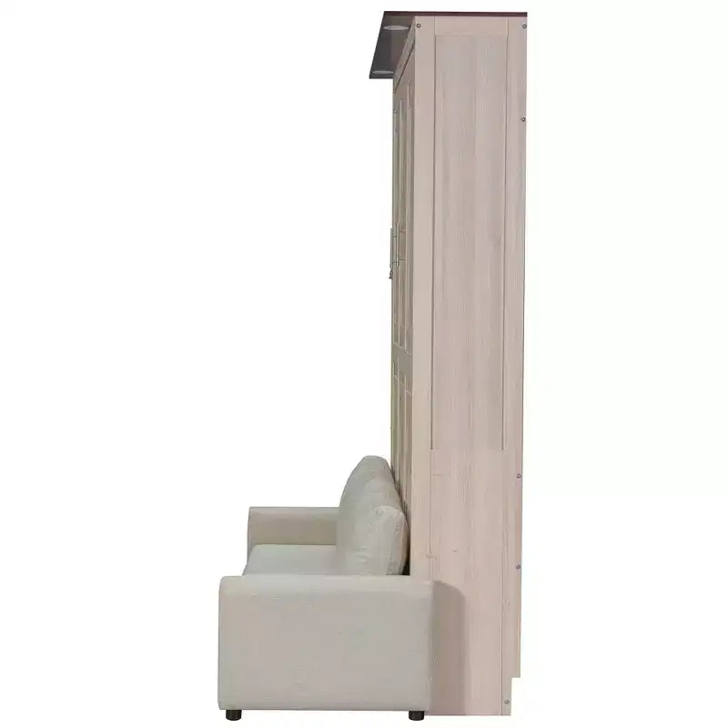 Murphy-Bett in Queen-Size mit Sofa, Queen-Schrankbett aus Holz mit LED-Beleuchtung, klappbares Truhenbett für Gästezimmer, Beige