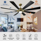 Deckenventilator mit Beleuchtung, Fernbedienung, groß, 8 Holzflügel