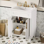 24-Zoll-Badezimmerwaschtisch mit Keramikwaschbecken, Shaker-Schrank, 2 Soft-Close-Türen, Massivholzrahmen für kleines Bad oder Gästetoilette