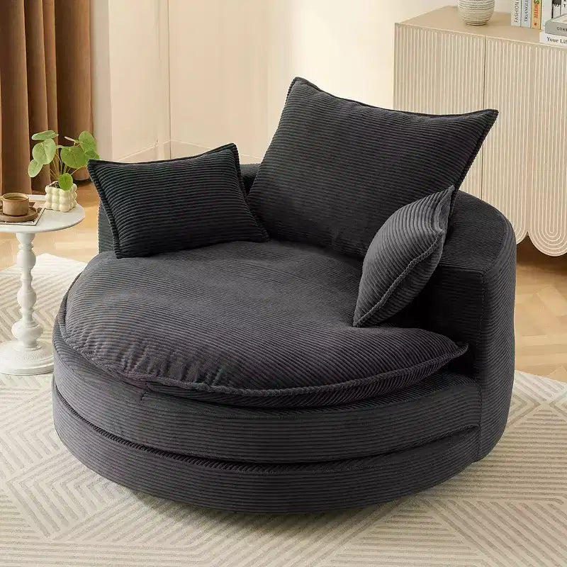 360° drehbarer Loungesessel, drehbarer runder Fass-Sessel mit Kissen für das Wohnzimmer