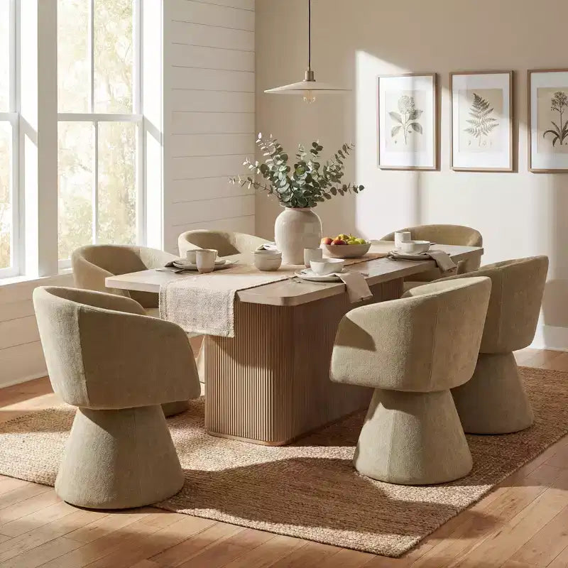 Christopher Knight Home Yodsak Modernes 7-teiliges Esszimmer-Set aus Holz und Metall mit 180°-Drehstühlen
