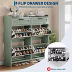 Schuhschrank mit 4 Klappfächern und 2 oberen Schubladen, Schuh-Organizer-Schrank aus Holz mit verstellbarem Regal, freistehende Schuhaufbewahrungsschränke