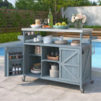 Outdoor-Kücheninsel, rollbarer Barwagen und Aufbewahrungsschrank, Massivholz-Grilltisch mit Edelstahlplatte, Gewürzregal, Handtuchhalter