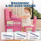 Kinder Schreibtisch & Stuhl Set mit Stauraum, Kinder Schreibtisch mit Aufsatz und neigbarer Platte, für 3-8 Jahre, Schreibtisch für Studenten im Schlafzimmer