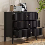 Heynemo Kommode mit 3 Schubladen, lackiert, 76 cm hoher Holz-Nachttisch mit Stauraum, breite moderne Kommode mit Kugelauszug