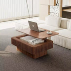 JVNOXK 38.6'' Geriffelter Couchtisch mit Stauraum und Liftfunktion, Massivholzfurnier Höhenverstellbarer Moderner Akzenttisch für Wohnzimmer, Schlafzimmer, Walnuss