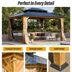 EROMMY Hardtop-Pavillon, Outdoor-Pergola mit Doppeldach & Netzen & Vorhängen, Hochleistungs-Canopy für Terrasse, Garten, Poolparty