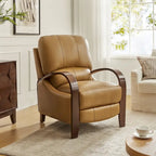 Alex Mid-Century Modern Zigarren-Sessel aus echtem Leder mit manueller Relaxfunktion und geschwungenen Holzarmlehnen