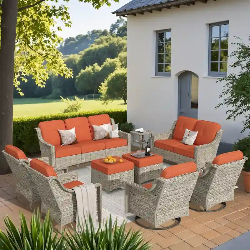 XIZZI 9-teiliges Gartenmöbel-Set mit drehbaren Stühlen für den Außenbereich