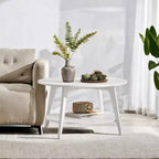 Honigbrauner runder Couchtisch mit 2 Ablageflächen, Maße 80 x 45 cm, ideal für das Wohnzimmer