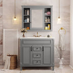 Moderner 36'' Badschrank mit Aufsatzwaschbecken und Spiegelschrank, 2 Türen und 2 Schubladen