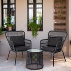 3-teiliges Outdoor-Bistro-Set aus Korbstühlen, witterungsbeständige Rattanmöbel-Sitzgruppe mit Kissen