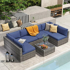 7-teiliges Outdoor-Sofa-Set aus Korbweide/Stahl mit Polstern