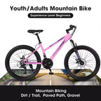 Okak 24/26 Zoll Mountainbike mit 21 Gängen und doppelten Scheibenbremsen, Kinderfahrrad mit 100mm Federgabel, Dirt Bike für Teenager und Frauen