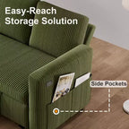 Dyonery 2-in-1 Schlafsofa ausziehbar mit Stauraum-Recamiere, Cord-Ecksofa mit USB-Anschlüssen für das Wohnzimmer