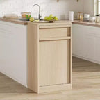 Kippbarer Mülleimer, natürliche Eiche, Mülleimer mit Stauraum und Schublade, versteckter Müllschrank, Wäschekorb für Küche, Esszimmer, Wohnzimmer