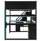 GDFStudio Scott hölzernes Gaming-Hochbett mit Stauraumtreppe, Schreibtisch, Regalen und Lochwand