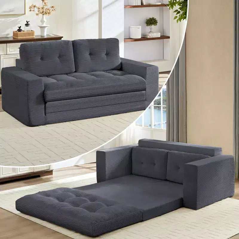 Mjkone 71" 2-in-1 Schlafsofa, umwandelbar, gerippter Stoff, klappbares Zweisitzer-Schlafsofa mit geknöpften Polstern, platzsparend