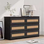 Rattan-Kommode für Schlafzimmer mit 6 Schubladen, 47" moderne Farmhouse breite Kommode, Holz-Aufbewahrungsschrank-Organizer für Kleiderschrank, Wohnzimmer, Flur