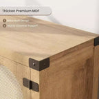 65-Zoll TV-Schrank im Bohème-Stil mit Rattantür – Hölzernes Entertainment-Center mit zwei Schränken und verstellbaren Einlegeböden, geeignet für Wohnzimmer
