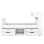 Doppel-/Full Size Captains-Plattformbett mit 4 Schubladen und Ablageflächen, Massivholz-Bettrahmen mit Stauraum-Bücherregal-Kopfteil