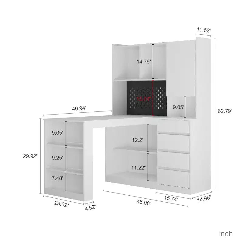 46 Zoll L-förmiger Eckschreibtisch mit Bücherregal und Schubladen