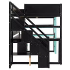 GDFStudio Scott hölzernes Gaming-Hochbett mit Stauraumtreppe, Schreibtisch, Regalen und Lochwand