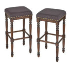 Lifestorey Set of 2 Grafton 30" Bar Height Barstool Charcoal Gray: Rustic-Brown Finish, Nailhead Trim
