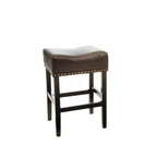 Set of 2 Lissette Counter Height Barstools Brown - Christopher Knight Home: Bonded Leather, Bronze Studs, Rubberwood Frame